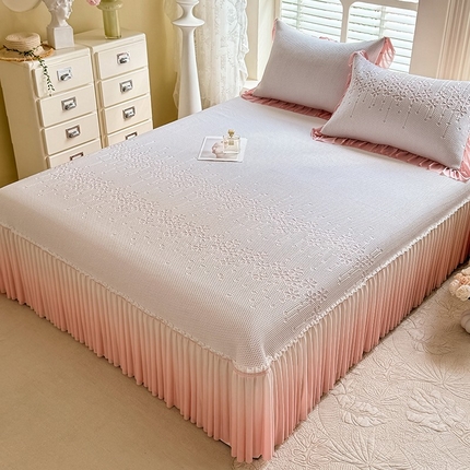 优家居 2025新款A类轻奢PE凉感冰丝席床盖夏季冰豆豆凉席三件套可机洗水洗空调软席 PE-烟花粉