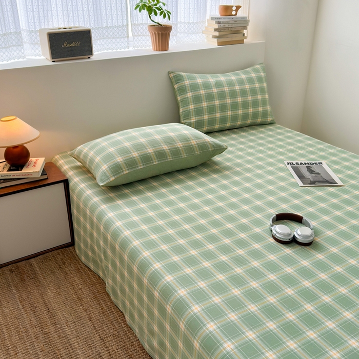 91家纺网 家纺一手货源 找家纺 2025新款水洗棉单床单 柔光格绿