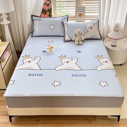 91家纺网 家纺一手货源 找家纺 518家纺 2025新款亲肤舒适A类碳光冰丝抗菌凉席【提供买家秀】席子【提供买家秀】-平铺款 你好小熊