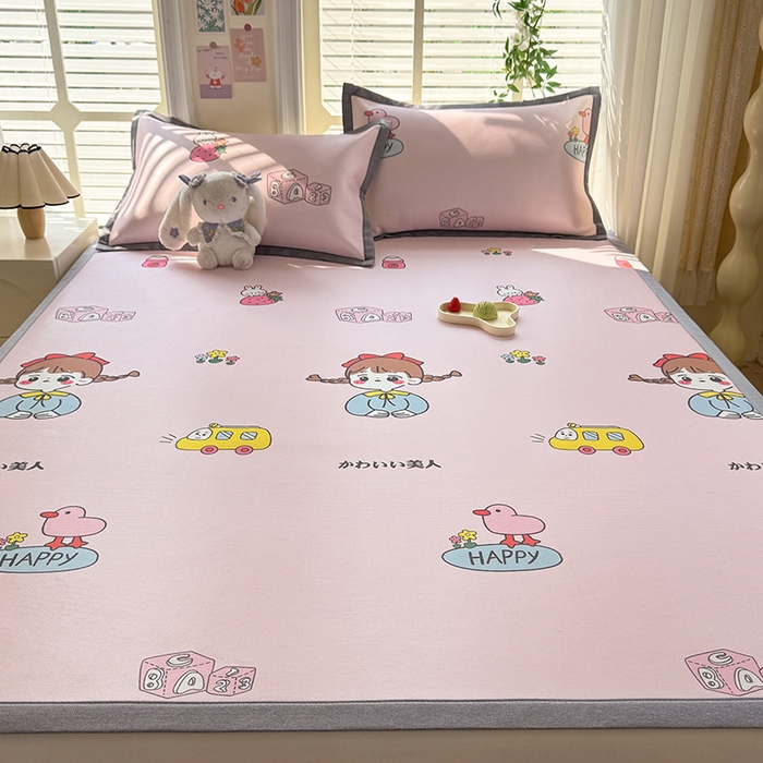 91家纺网 家纺一手货源 找家纺 518家纺 2025新款亲肤舒适A类碳光冰丝抗菌凉席【提供买家秀】席子【提供买家秀】-床笠款 元气女孩