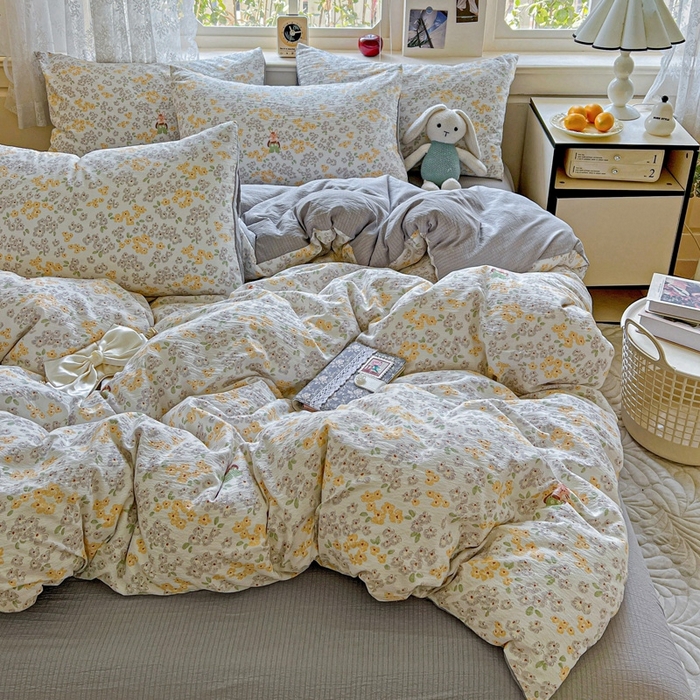 91家纺网 家纺一手货源 找家纺 一比一 2025新款云感皱皱双层纱四件套 妮可