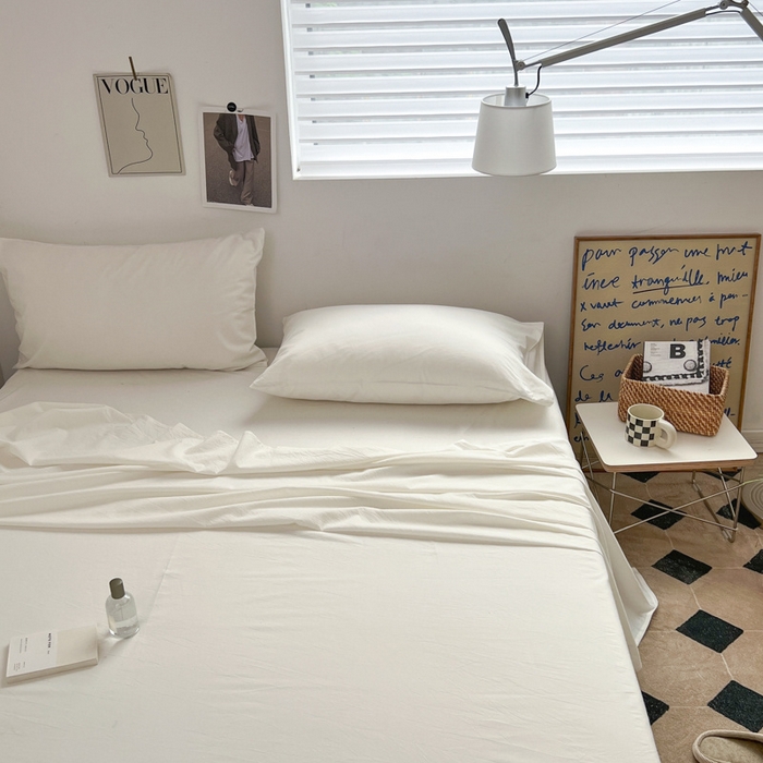 91家纺网 家纺一手货源 找家纺 2025新款水洗棉单床单 纯白