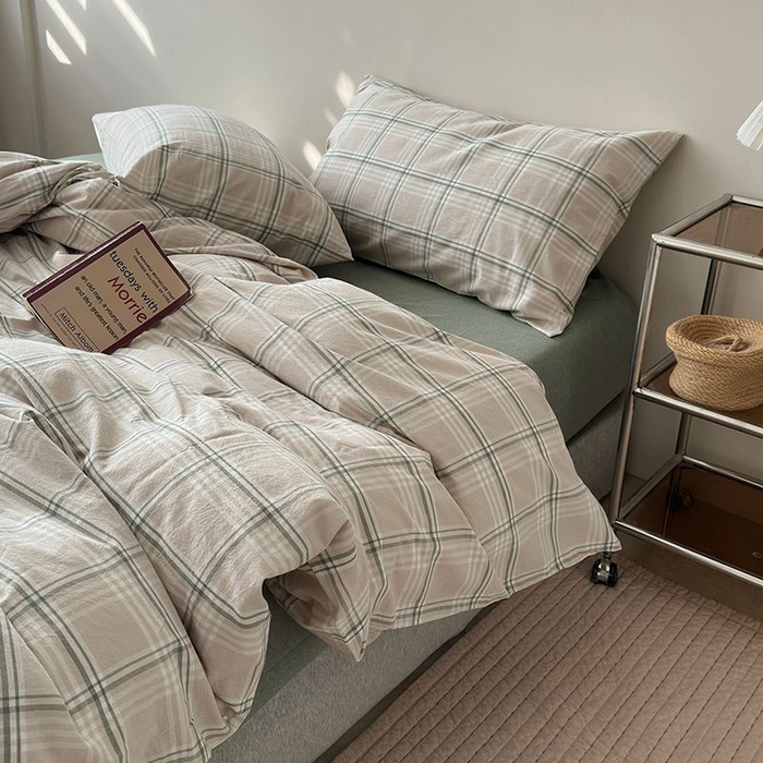 91家纺网 家纺一手货源 找家纺 水洗的故事 2025新款全棉色织水洗棉四件套 绿韵