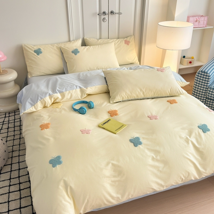 91家纺网 家纺一手货源 找家纺 锦觅2025新款奶油小清新毛巾绣全棉纯棉四件套（专版花型必须控价） 五彩斑斓