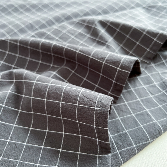 91家纺网 家纺一手货源 找家纺 2025新款水洗棉单床单 灰小方格