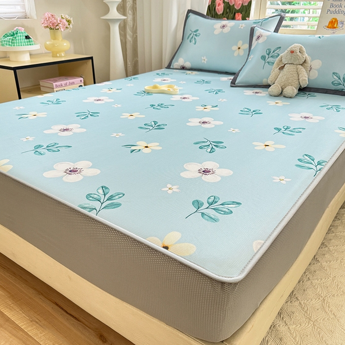 91家纺网 家纺一手货源 找家纺 518家纺 2025新款亲肤舒适A类碳光冰丝抗菌凉席【提供买家秀】席子【提供买家秀】-平铺款 花昔