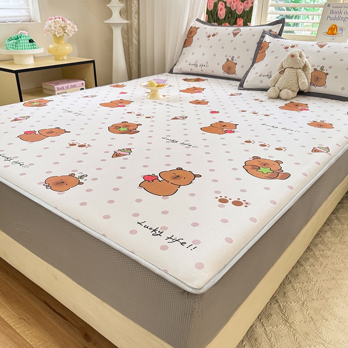 91家纺网 家纺一手货源 找家纺 518家纺 2025新款亲肤舒适A类碳光冰丝抗菌凉席【提供买家秀】席子【提供买家秀】-平铺款 卡皮巴拉