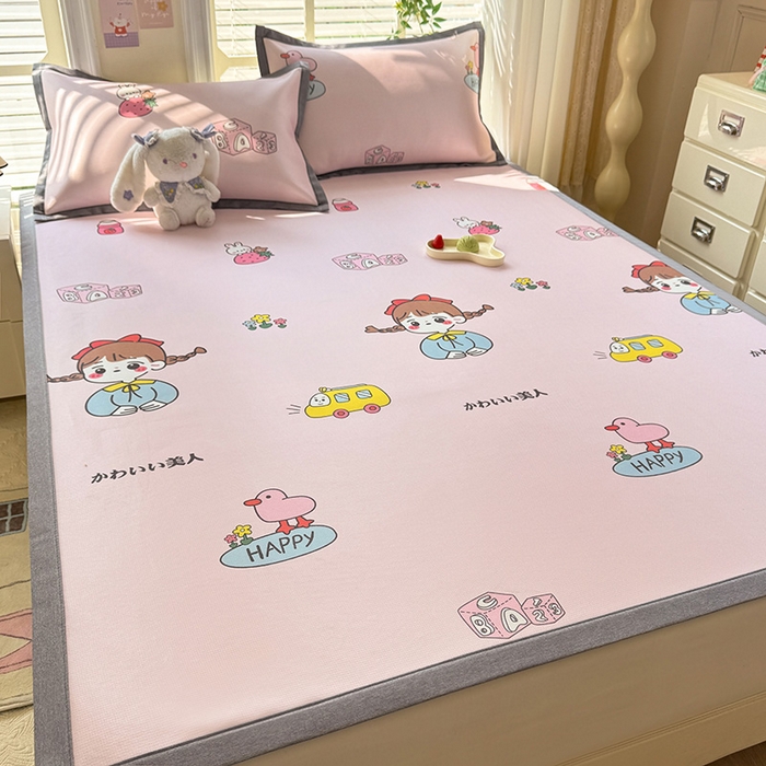 91家纺网 家纺一手货源 找家纺 518家纺 2025新款亲肤舒适A类碳光冰丝抗菌凉席【提供买家秀】席子【提供买家秀】-床笠款 元气女孩