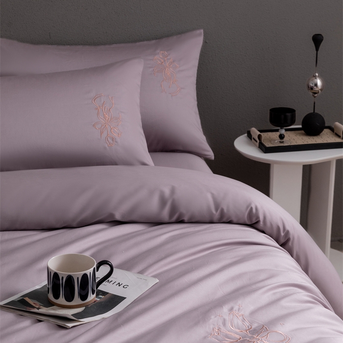 91家纺网 家纺一手货源 找家纺 2025新款50S100支全棉四件套单品系列-四件套 烟紫