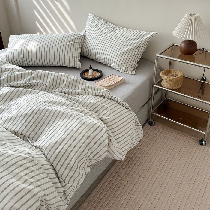 91家纺网 家纺一手货源 找家纺 水洗的故事 2025新款全棉色织水洗棉四件套 简序-灰