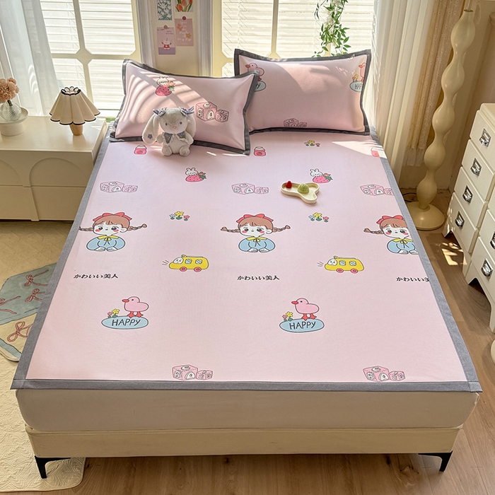 91家纺网 家纺一手货源 找家纺 518家纺 2025新款亲肤舒适A类碳光冰丝抗菌凉席【提供买家秀】席子【提供买家秀】-床笠款 元气女孩