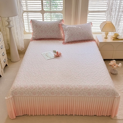 优家居 2025新款A类轻奢PE真凉感冰丝席床裙夏季冰豆豆凉席三件套可机洗水洗空调软席 PE-玫瑰粉
