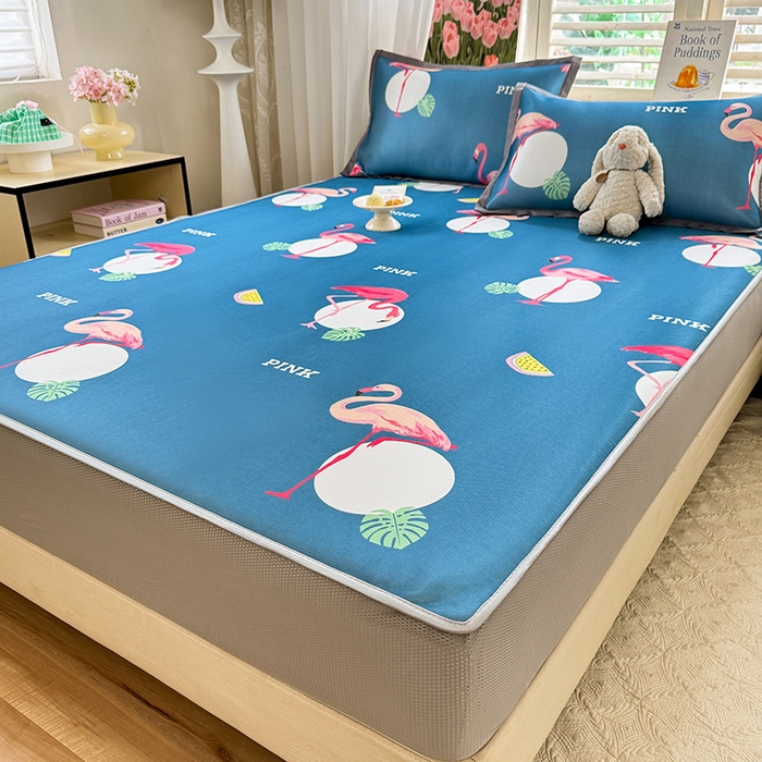 91家纺网 家纺一手货源 找家纺 518家纺 2025新款亲肤舒适A类碳光冰丝抗菌凉席【提供买家秀】席子【提供买家秀】-平铺款 火烈鸟