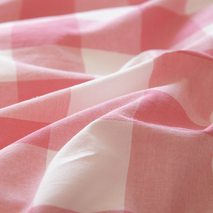 91家纺网 家纺一手货源 找家纺 木易家居 2025新款全棉色织水洗棉四件套 桃红中格