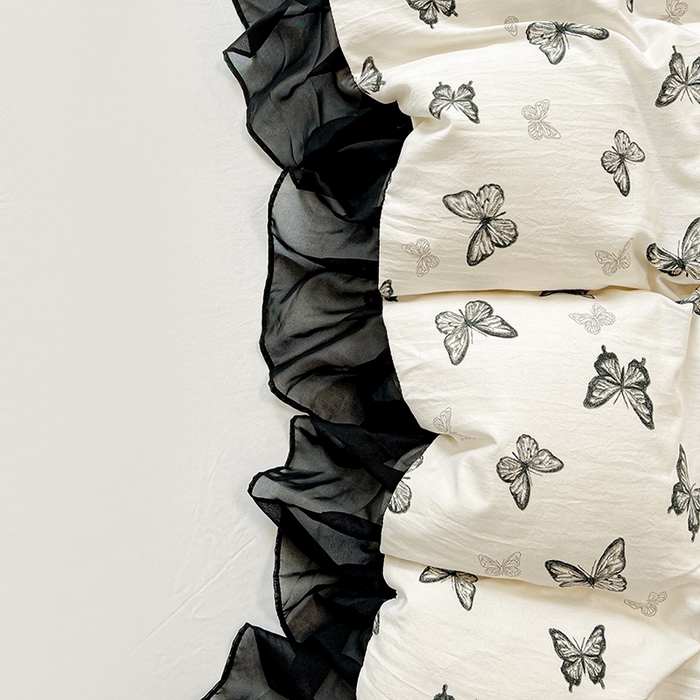 91家纺网 家纺一手货源 找家纺 （总）艾橙 2025新款法式赫本风水洗棉印花雪纺花边单被套