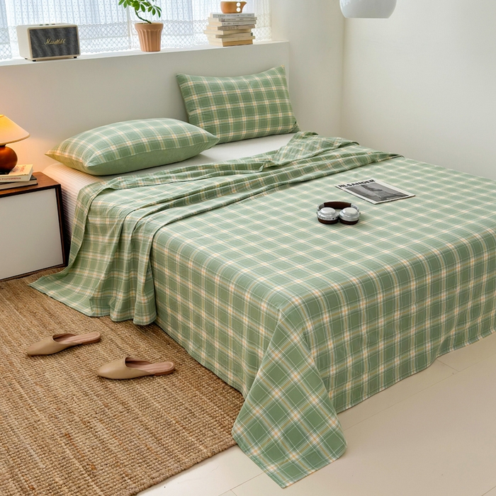 91家纺网 家纺一手货源 找家纺 2025新款水洗棉单床单 柔光格绿