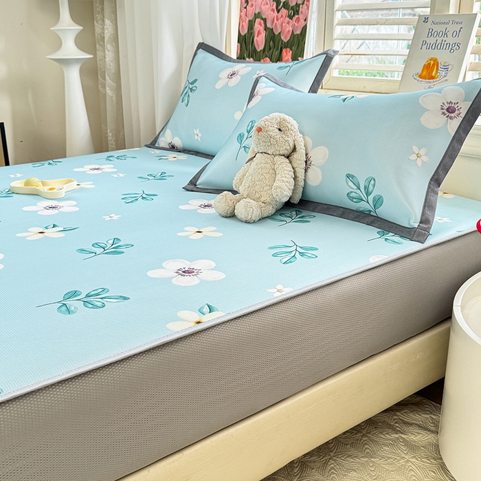 91家纺网 家纺一手货源 找家纺 518家纺 2025新款亲肤舒适A类碳光冰丝抗菌凉席【提供买家秀】席子【提供买家秀】-平铺款 花昔