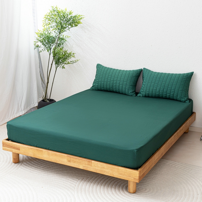 91家纺网 家纺一手货源 找家纺 恩和家纺 2025新款条纹立体泡泡纱亲肤棉四件套 墨绿