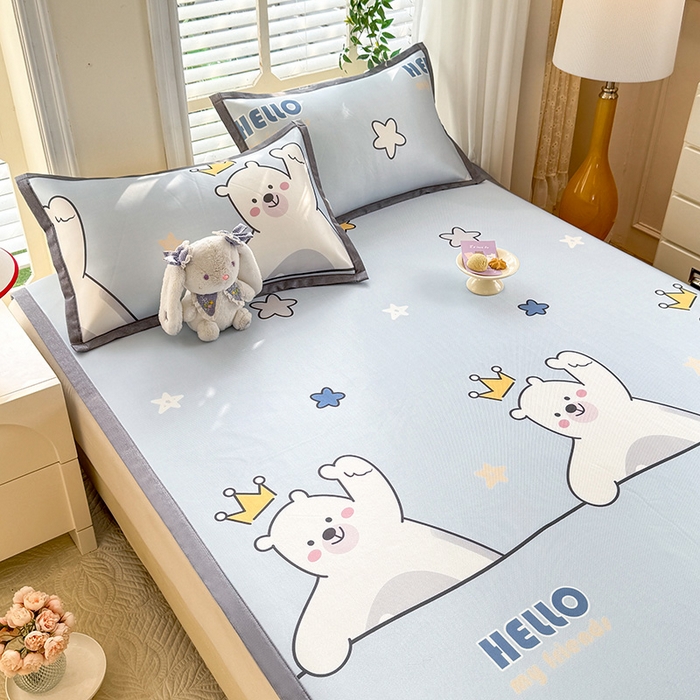 91家纺网 家纺一手货源 找家纺 518家纺 2026新款亲肤舒适A类碳光冰丝抗菌凉席【提供买家秀】席子【提供买家秀】-床笠款 你好小熊