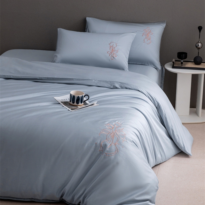 91家纺网 家纺一手货源 找家纺 2025新款50S100支全棉四件套单品系列-四件套 飘蓝