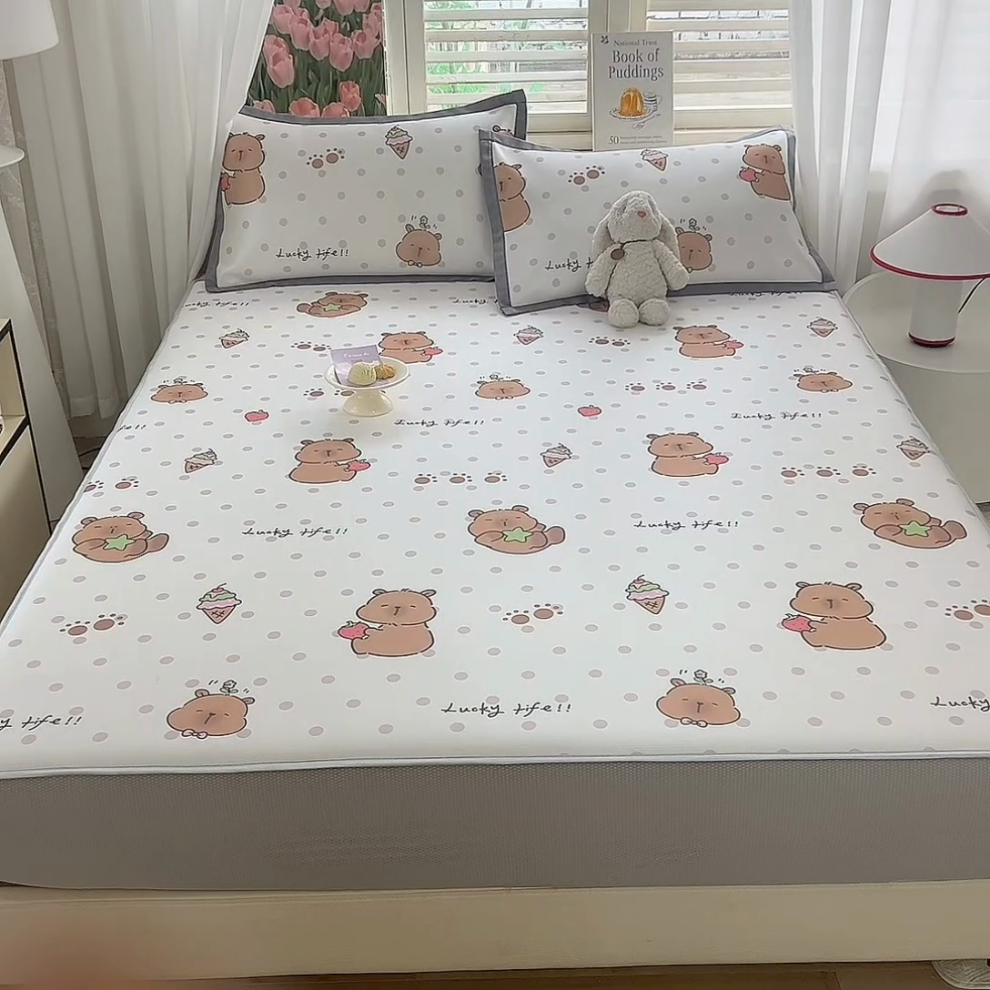 91家纺网 家纺一手货源 找家纺 518家纺 2025新款亲肤舒适A类碳光冰丝抗菌凉席【提供买家秀】席子【提供买家秀】-平铺款 卡皮巴拉