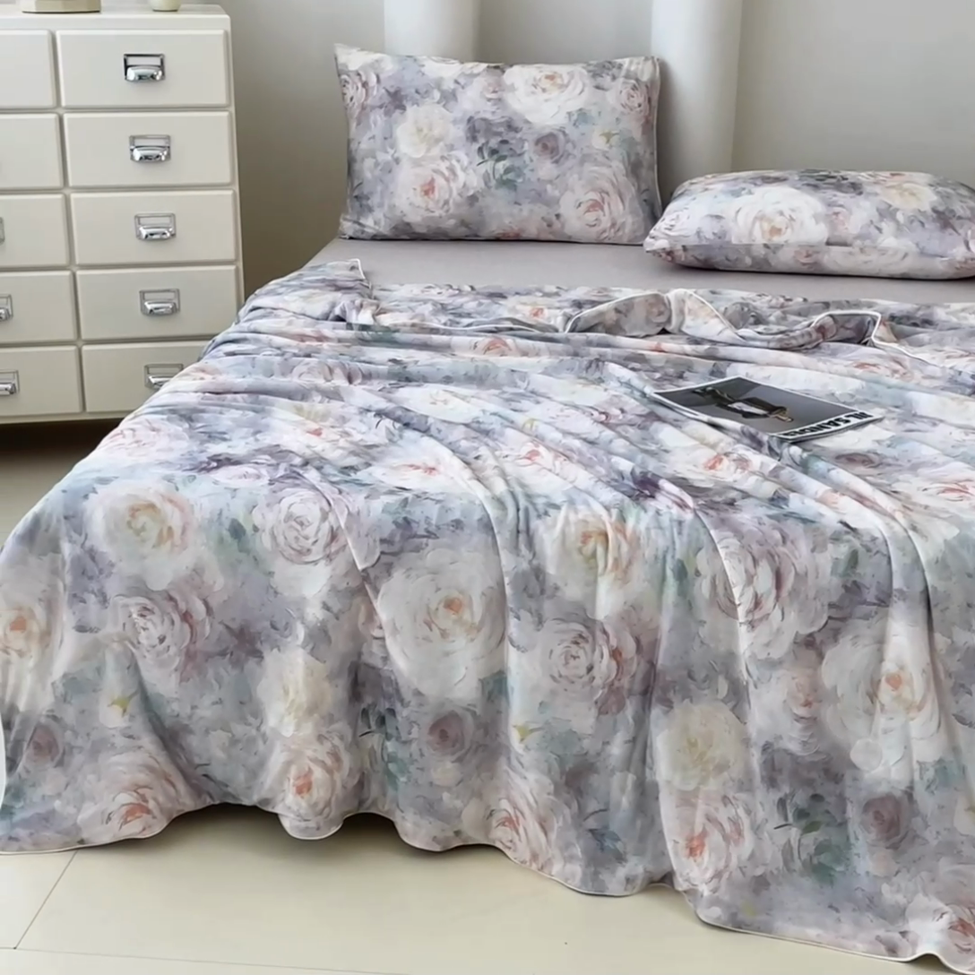 91家纺网 家纺一手货源 找家纺 青螺家纺 2025新款凉感丝艾草抗菌驱蚊夏凉被空调被3D时尚数码花卉卡通被子（支持质检） 暮春蔷薇