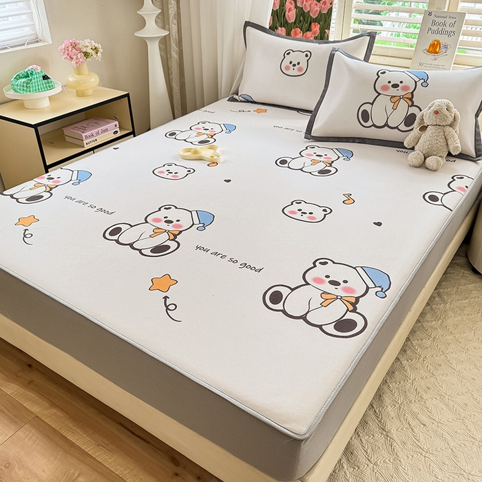 91家纺网 家纺一手货源 找家纺 518家纺 2025新款亲肤舒适A类碳光冰丝抗菌凉席【提供买家秀】席子【提供买家秀】-平铺款 嘟嘟熊