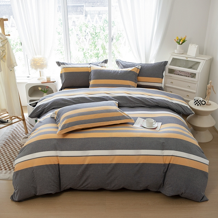 91家纺网 家纺一手货源 找家纺 木易家居 2025新款全棉色织水洗棉四件套 爱情黄