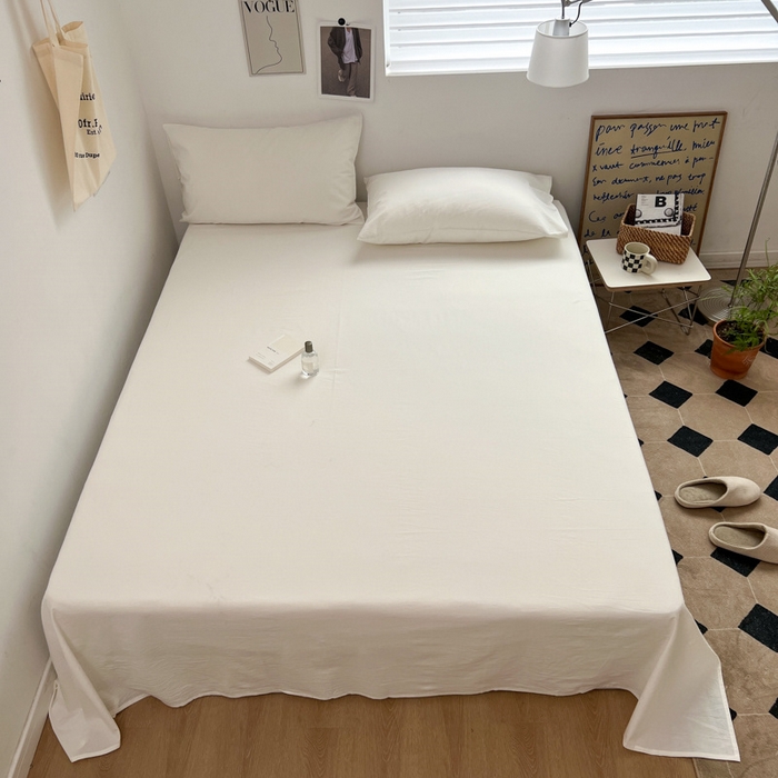 91家纺网 家纺一手货源 找家纺 2025新款水洗棉单床单 纯白