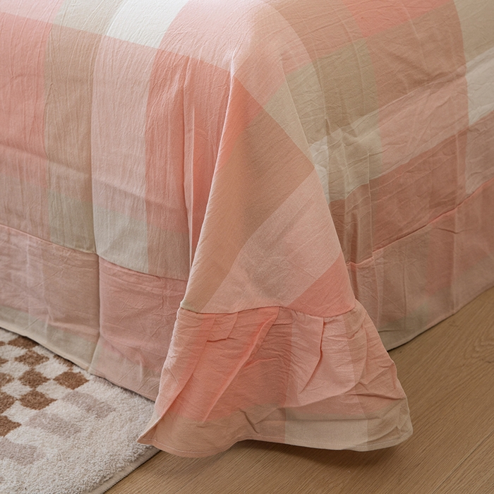 91家纺网 家纺一手货源 找家纺 木易家居 2025新款全棉色织水洗棉四件套 米夕玉大格