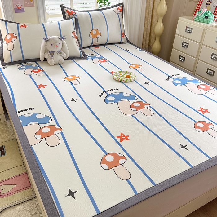 91家纺网 家纺一手货源 找家纺 518家纺 2026新款亲肤舒适A类碳光冰丝抗菌凉席【提供买家秀】席子【提供买家秀】-床笠款 蘑菇屋