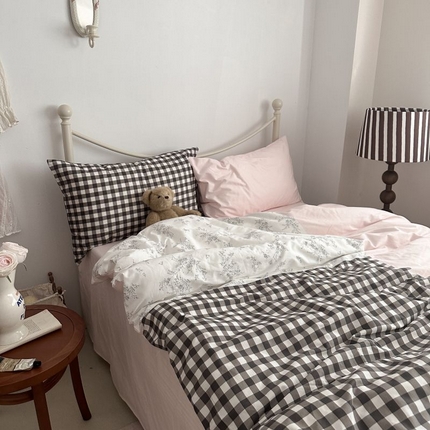 2025春季新款数码印花格蕾丝系列-四件套 格蕾丝【默认棕小格+云朵粉】