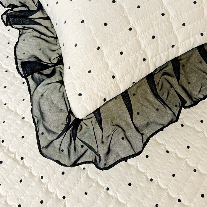 91家纺网 家纺一手货源 找家纺 艾橙 2025新款法式赫本风水洗棉印花雪纺花边单枕套 点点爱