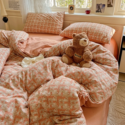 91家纺网 家纺一手货源 找家纺 （总）一比一 2025新款云感皱皱双层纱四件套-简单款