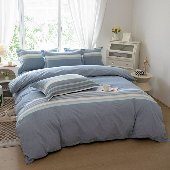 91家纺网 家纺一手货源 找家纺 木易家居 2025新款全棉色织水洗棉四件套 丁香兰