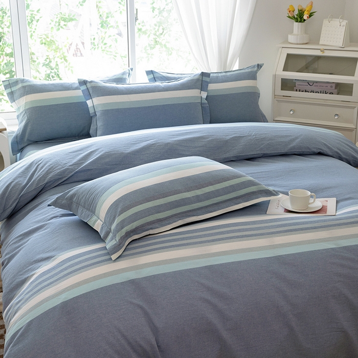 91家纺网 家纺一手货源 找家纺 木易家居 2025新款全棉色织水洗棉四件套 丁香兰