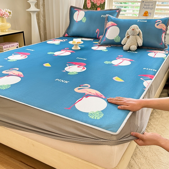 91家纺网 家纺一手货源 找家纺 518家纺 2025新款亲肤舒适A类碳光冰丝抗菌凉席【提供买家秀】席子【提供买家秀】-平铺款 火烈鸟