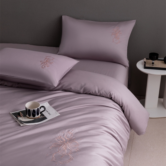 91家纺网 家纺一手货源 找家纺 2025新款50S100支全棉四件套单品系列-四件套 烟紫