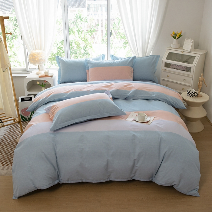 91家纺网 家纺一手货源 找家纺 木易家居 2025新款全棉色织水洗棉四件套 彩韵兰/可可生活