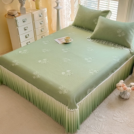优家居 2025新款A类轻奢PE凉感冰丝席床盖夏季冰豆豆凉席三件套可机洗水洗空调软席 PE-绿玫瑰