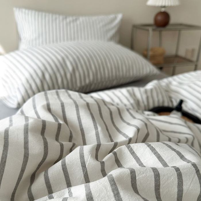 91家纺网 家纺一手货源 找家纺 水洗的故事 2025新款全棉色织水洗棉四件套 简序-灰