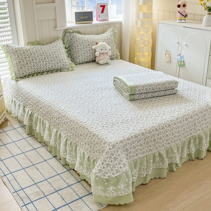 雅眠居 2025新款直播针织棉双层纱夏被床盖四件套空调夏凉被单件三件套 香草绿