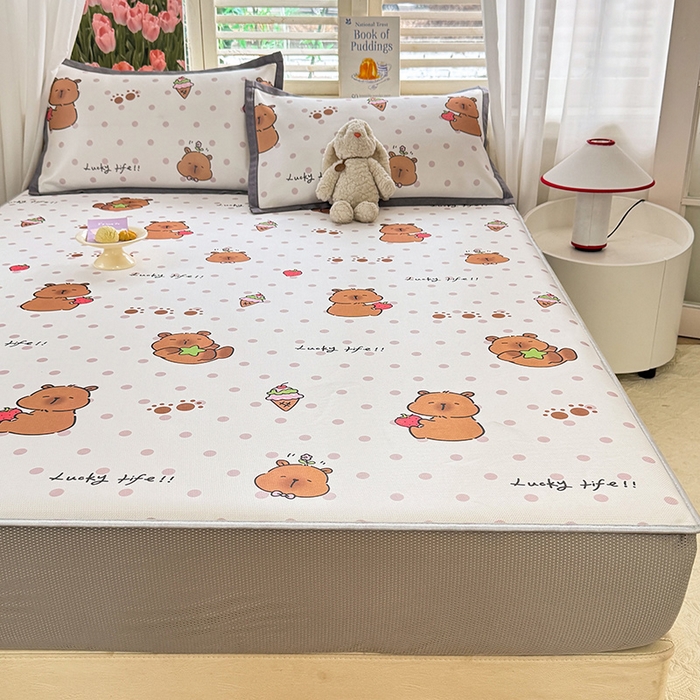 91家纺网 家纺一手货源 找家纺 518家纺 2025新款亲肤舒适A类碳光冰丝抗菌凉席【提供买家秀】席子【提供买家秀】-平铺款 卡皮巴拉