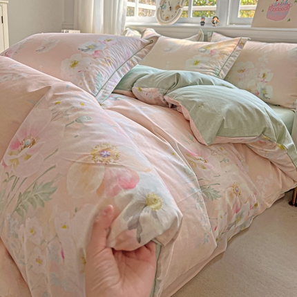 91家纺网 家纺一手货源 找家纺 优选良品 2025新款全棉纯棉一字绣四件套系列 花丛仙子