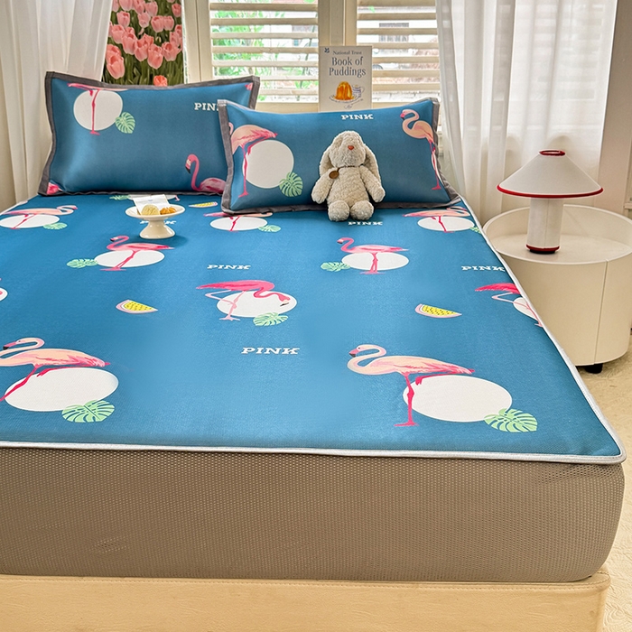 91家纺网 家纺一手货源 找家纺 518家纺 2025新款亲肤舒适A类碳光冰丝抗菌凉席【提供买家秀】席子【提供买家秀】-平铺款 火烈鸟