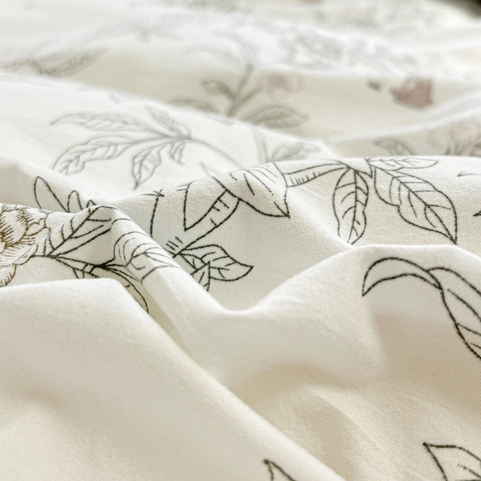 91家纺网 家纺一手货源 找家纺 艾橙 2025新款法式赫本风水洗棉印花雪纺花边单被套 素馨花恋