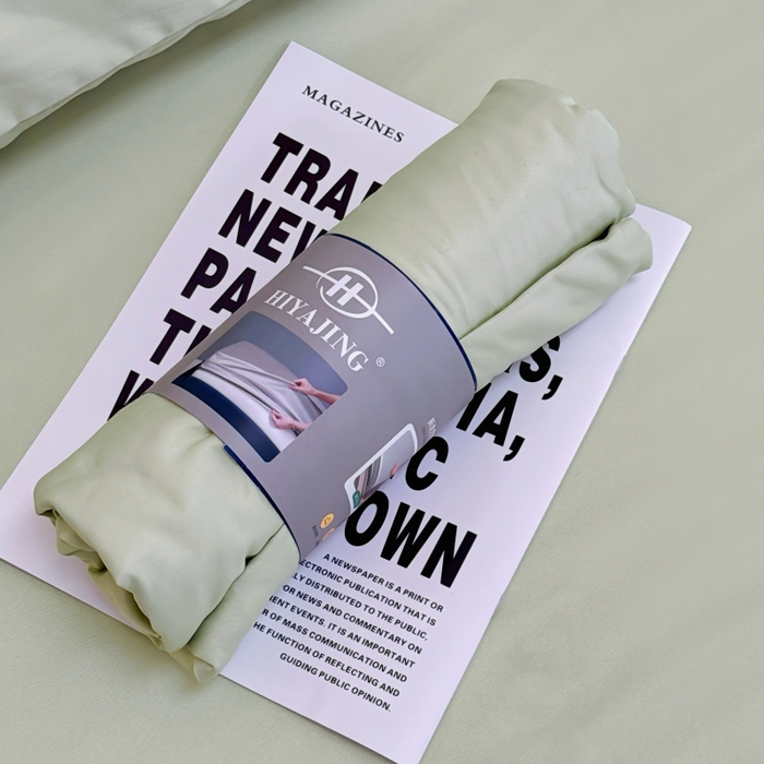 91家纺网 家纺一手货源 找家纺 兜米家居 2025新款床笠A类水洗真丝床笠三件套 冰绿