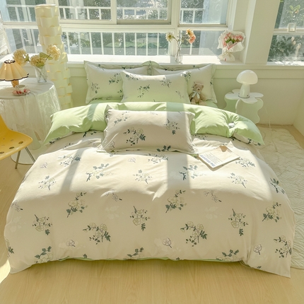 91家纺网 家纺一手货源 找家纺 法式印花四件套2025新款加厚轻奢时尚小清新北欧风床上用品学生宿舍三四件套 法式春意盎然