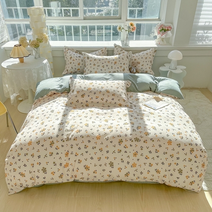 91家纺网 家纺一手货源 找家纺 法式印花四件套2025新款加厚轻奢时尚小清新北欧风床上用品学生宿舍三四件套 法式花海