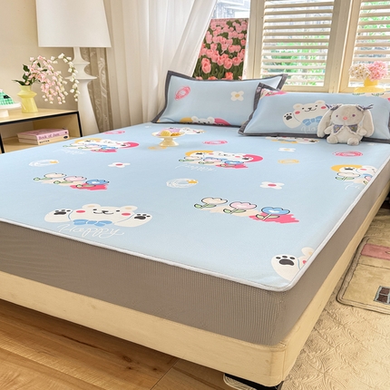 518家纺 2025新款亲肤舒适A类碳光冰丝抗菌凉席【提供买家秀】席子【提供买家秀】-平铺款 花朵小熊